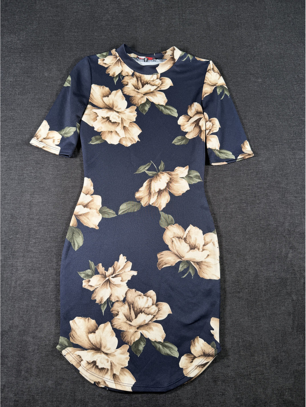 Love Culture Black Floral Print Mock Neck Bodycon Mini Dress, Size Small